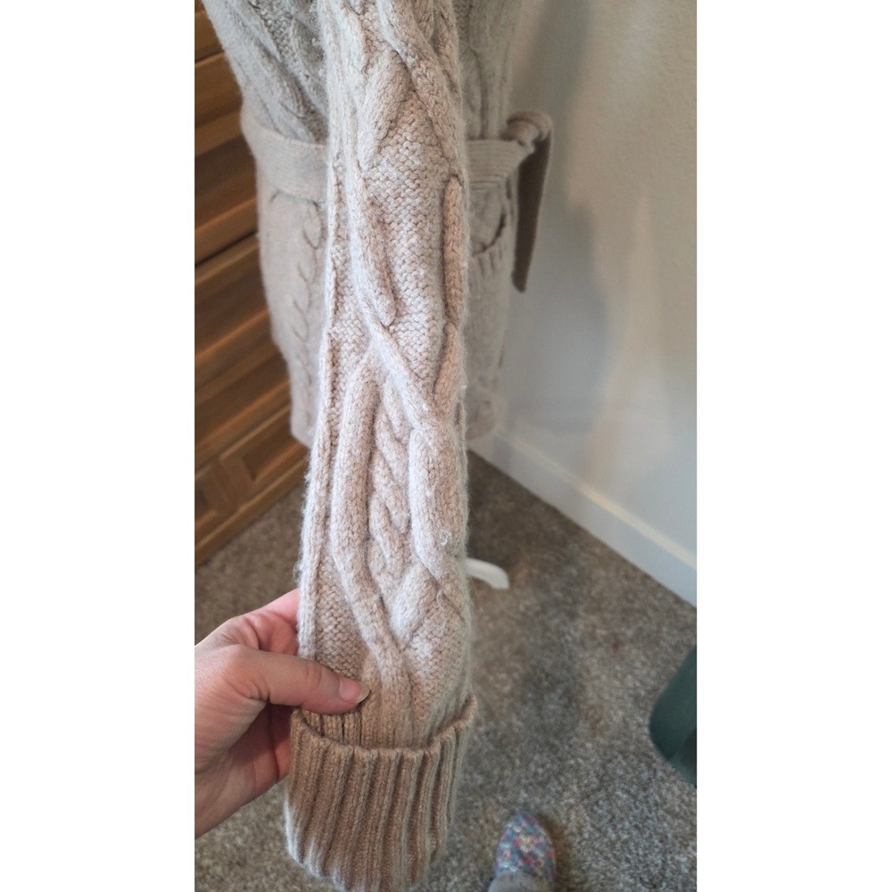 Banana Republic Beige Cable Knit Lambswool Angora Cardigan Sweater Belted Medium - Picture 13 of 16